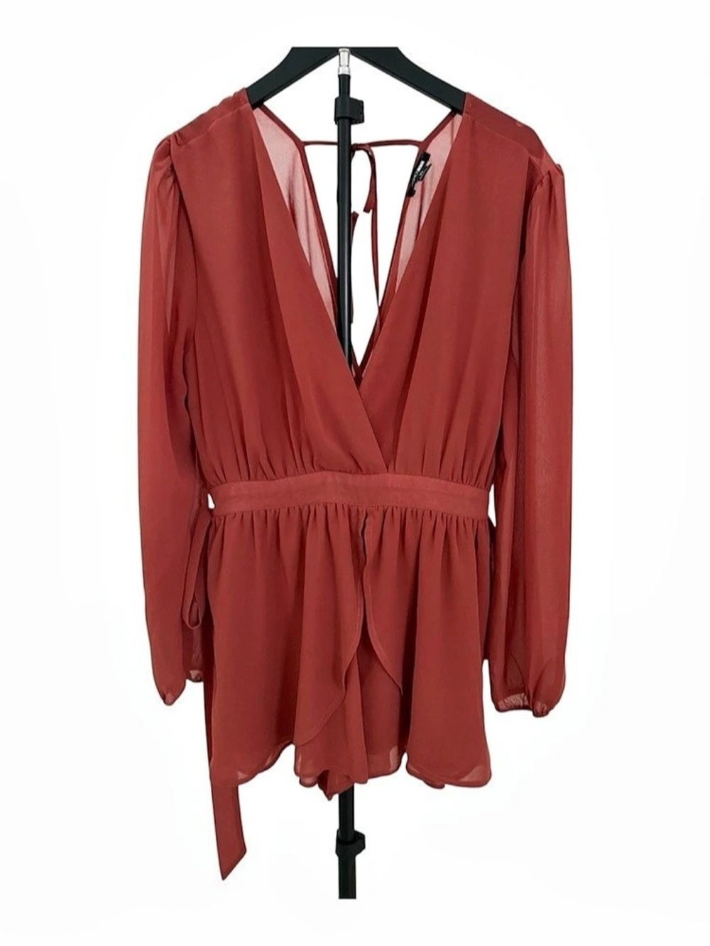 Fashion Nova Wrap Mini Romper brick red color XL Like New